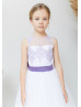 Purple Lace Tulle V Back Flower Girl Dress